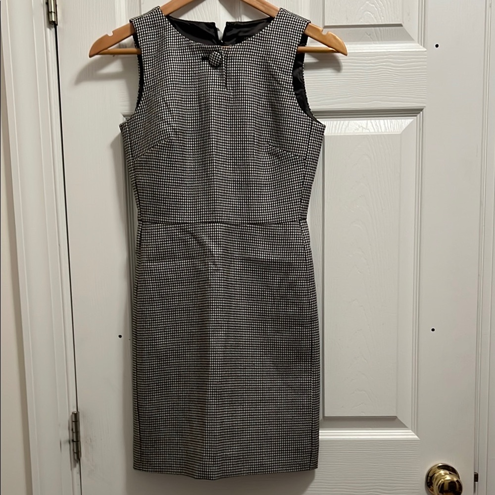 J. Crew Wool Black and White Houndstooth Sheath Sleeveless Mini Dress
